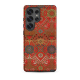 Flower Fan Pattern - G.a. Audsley Textile Art Phone Case Samsung Galaxy S25 Ultra / Matte Red Gold Patterned Intricate Geometric Floral,