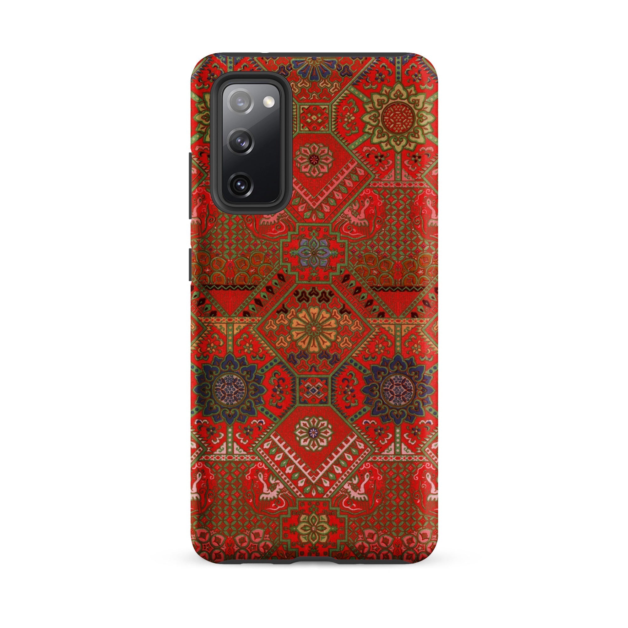 Flower Fan Pattern G.a. Audsley Textile Art Samsung Case, Galaxy S20 Fe / Matte, Smartphone Case Red Gold Ornate Geometric Pattern