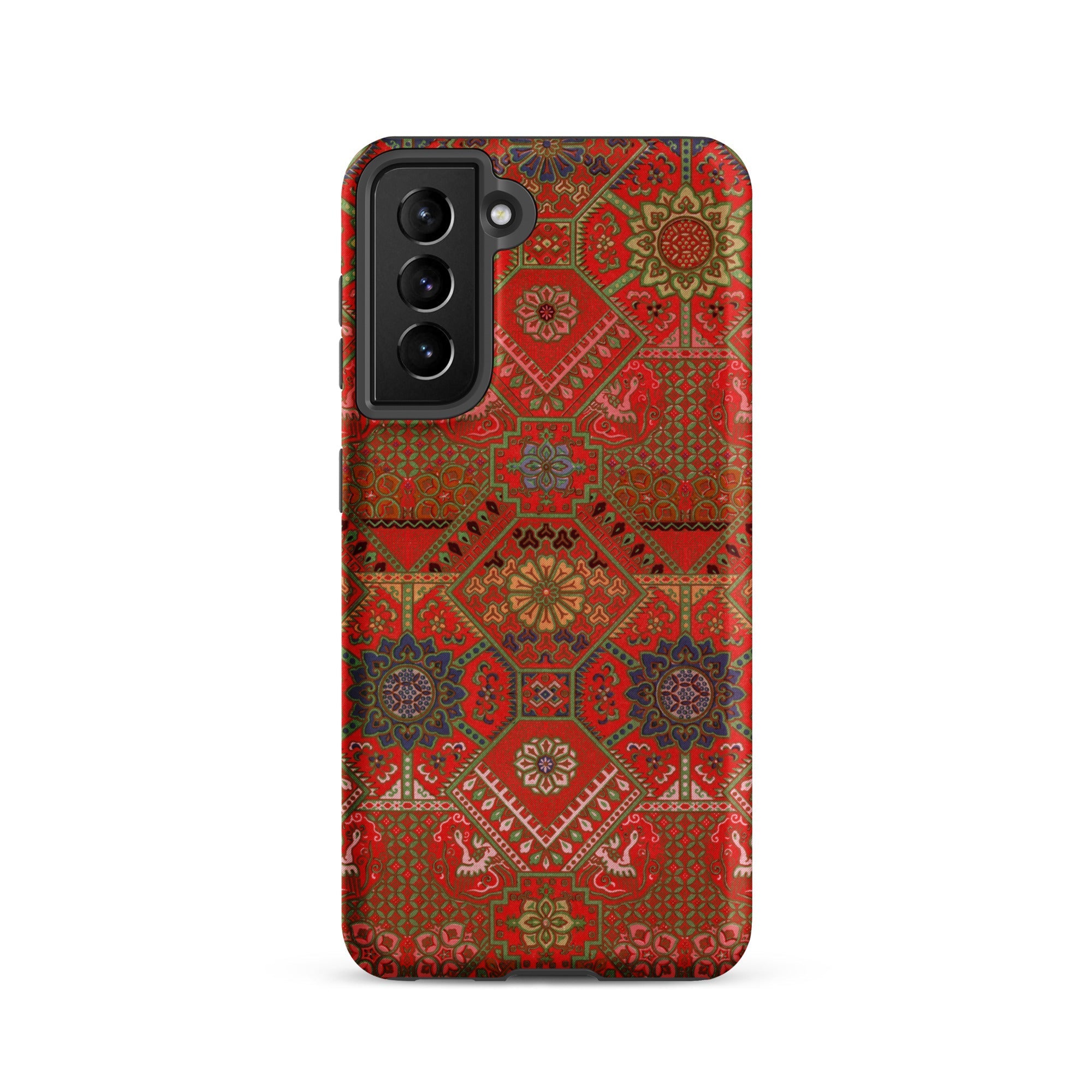 Flower Fan Pattern G.a. Audsley Textile Art Samsung Case, Galaxy S21 / Matte, Red Patterned Smartphone Case Camera Cutout