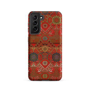 Flower Fan Pattern - G.a. Audsley Textile Art Samsung Case, Galaxy S21 / Matte, Red Patterned Smartphone Case Camera Cutout