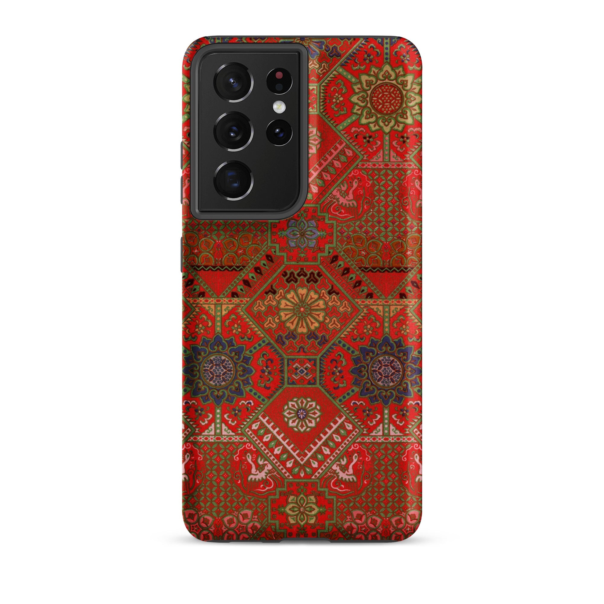 Flower Fan Pattern G.a. Audsley Textile Art Samsung Case, Galaxy S21 Ultra / Matte, Smartphone Vibrant Red Gold Patterned Case Intricate
