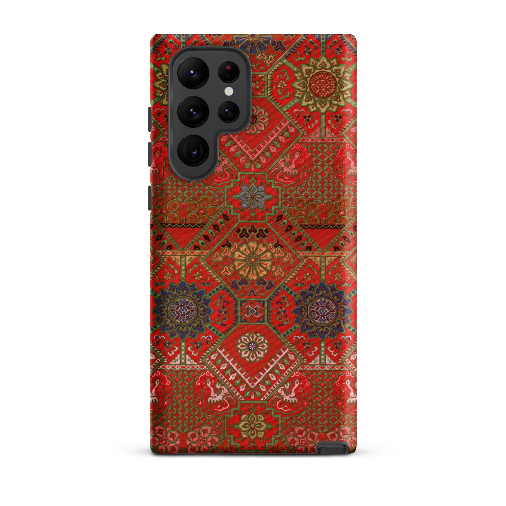 Flower Fan Pattern G.a. Audsley Textile Art Samsung Case, Galaxy S22 Ultra / Matte, Red Smartphone Case Intricate Tapestry Like Design
