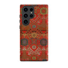Flower Fan Pattern G.a. Audsley Textile Art Samsung Case, Galaxy S23 Ultra / Matte, Vibrant Red Smartphone Case Intricate Tapestry Like