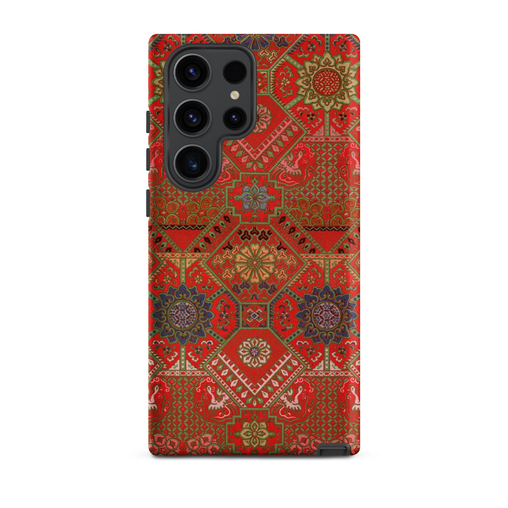 Flower Fan Pattern G.a. Audsley Textile Art Samsung Case, Galaxy S23 Ultra / Matte, Vibrant Red Smartphone Case Intricate Tapestry Like