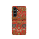 Flower Fan Pattern G.a. Audsley Textile Art Samsung Case, Galaxy S24 / Matte, Smartphone Case Red Gold Ornate Pattern