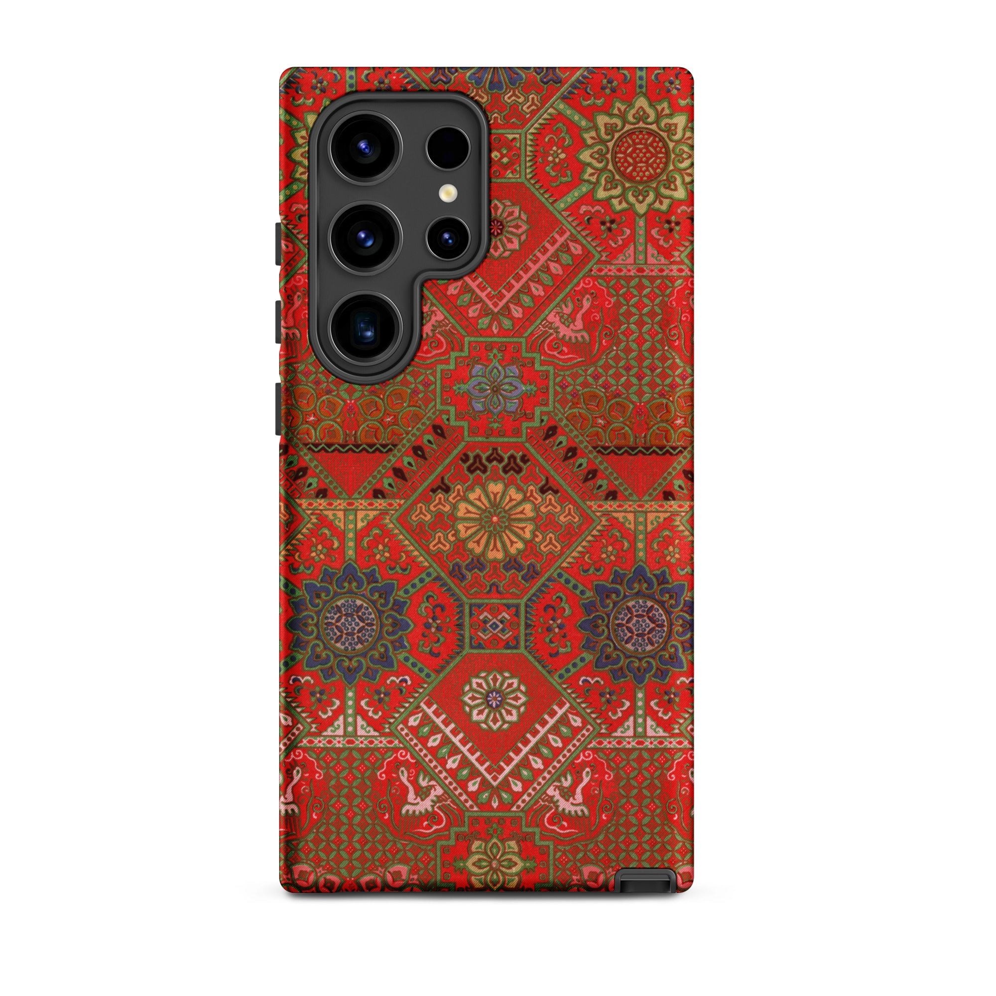 Flower Fan Pattern G.a. Audsley Textile Art Samsung Case, Galaxy S24 Ultra / Matte, Red Gold Patterned Smartphone Case Camera Cutout