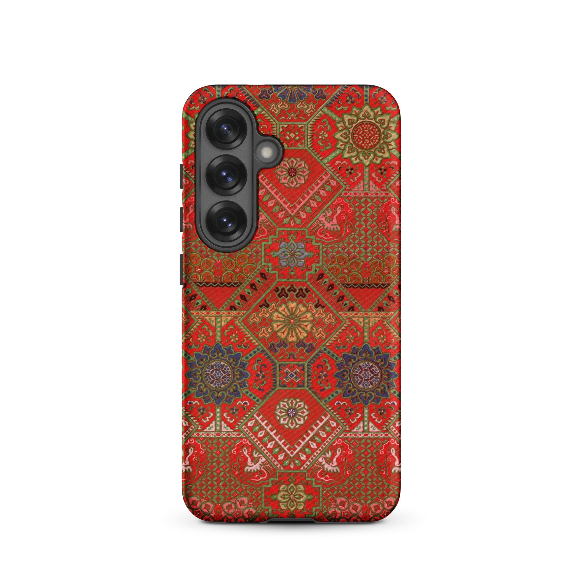 Flower Fan Pattern G.a. Audsley Textile Art Samsung Case, Galaxy S25 / Matte, Red Phone Case Intricate Multi Patterned Design