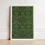 Framed Print Intricate Damask Pattern Deep Green Accents William Morris Flower, Garden, Victorian Design Innovation
