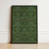 Framed Artwork Intricate Botanical Pattern Deep Green Gold William Morris Flower, Garden, Victorian Design Innovation
