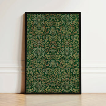 Framed Artwork Intricate Botanical Pattern Deep Green Gold William Morris Flower, Garden, Victorian Design Innovation