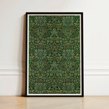 Framed Art Print Intricate Botanical Pattern Deep Green William Morris Flower, Garden, Victorian Design Innovation