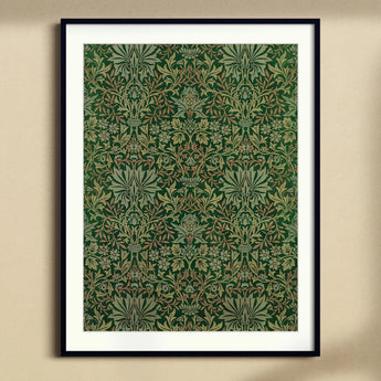Flower Garden - William Morris Decorative Art Print, Framed Green Floral Wallpaper Pattern Ornate Symmetrical Designs