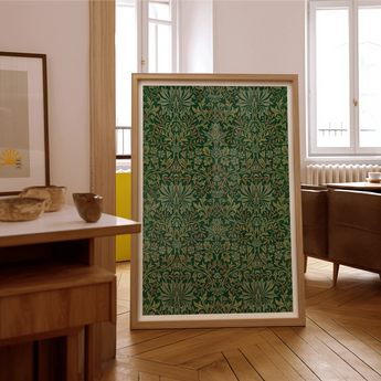 Flower Garden - William Morris Decorative Art Print, Framed Green Wallpaper Intricate Floral Vine Pattern