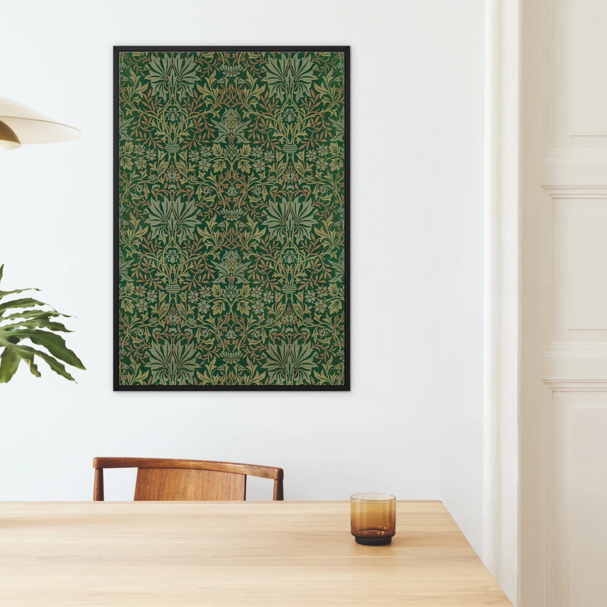 Flower Garden - William Morris Pattern Art Framed Canvas, Framed Green Black Floral Wallpaper Pattern Intricate Botanical