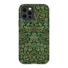 Flower Garden - William Morris Pattern Iphone Case, 12 Pro / Matte, Ornate Floral Patterned Phone Case Dark Green Background