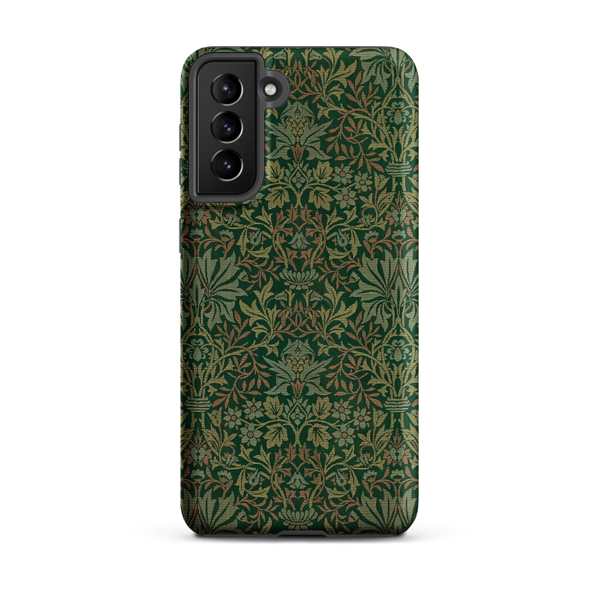 Flower Garden William Morris Pattern Samsung Case, Galaxy S21 Plus / Matte, Dark Green Smartphone Case Detailed Floral Leaf Pattern