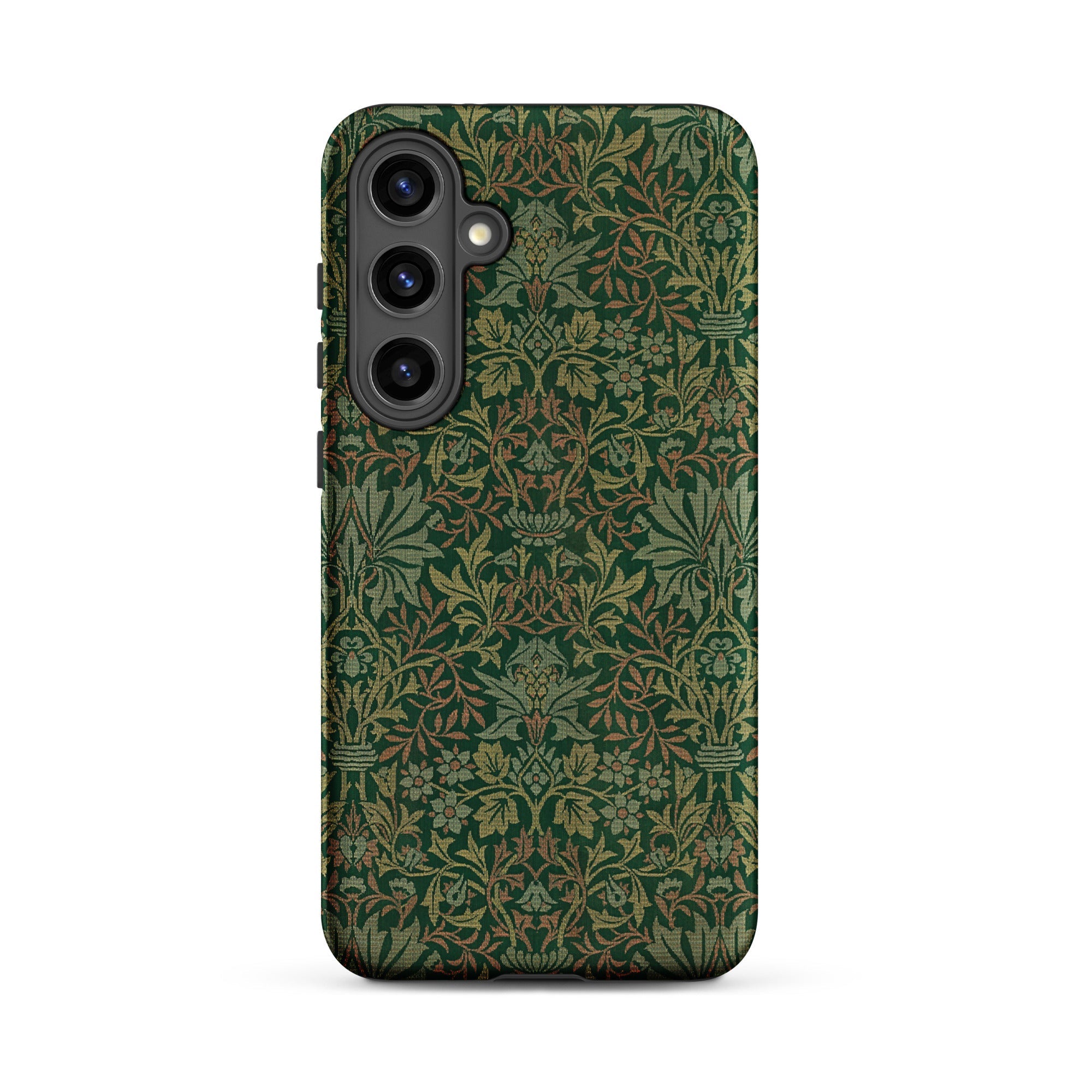 Flower Garden William Morris Pattern Samsung Case, Galaxy S24 Plus / Matte, Dark Green Smartphone Case Intricate Leafy Pattern