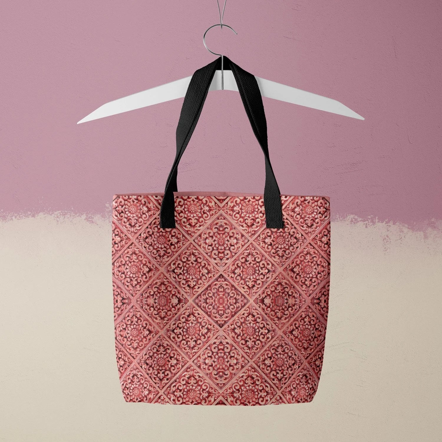 Flower Maze - Hot Pink Heavy Duty Shopping Tote - Black Handles