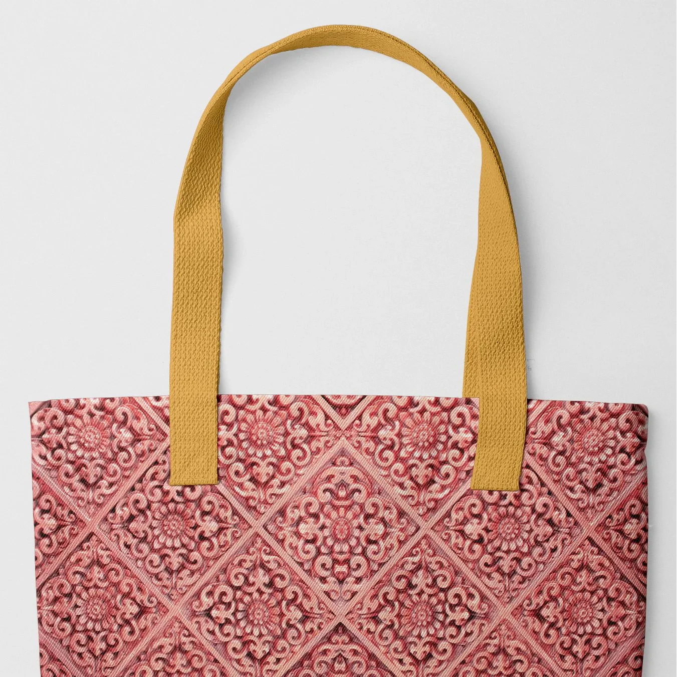 Flower Maze - Hot Pink Heavy Duty Shopping Tote - Yellow Handles