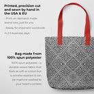 Flower Maze Tote - Black and White Shopping Bag, Tote Bag Gray Patterned Fabric Red Handles