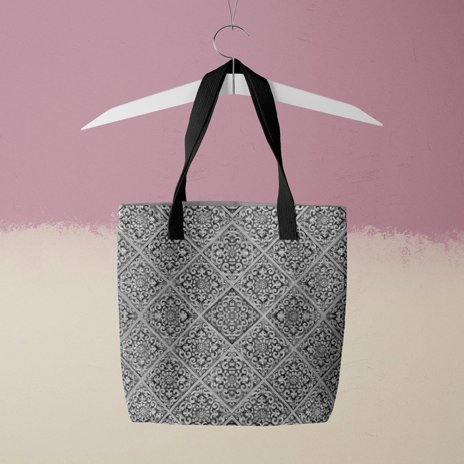 Flower Maze Tote - Black and White Shopping Bag Handles Bags