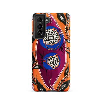 Flower Pods - E.a. Seguy Pochoir Phone Case Samsung Galaxy S21 / Matte Vibrant Orange Purple Patterned Phone Case Bold Blue Flower Pods