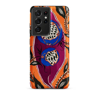 Flower Pods - E.a. Seguy Pochoir Phone Case Samsung Galaxy S21 Ultra / Matte Vibrant Orange Purple Patterned Phone Case Bold Blue Flower