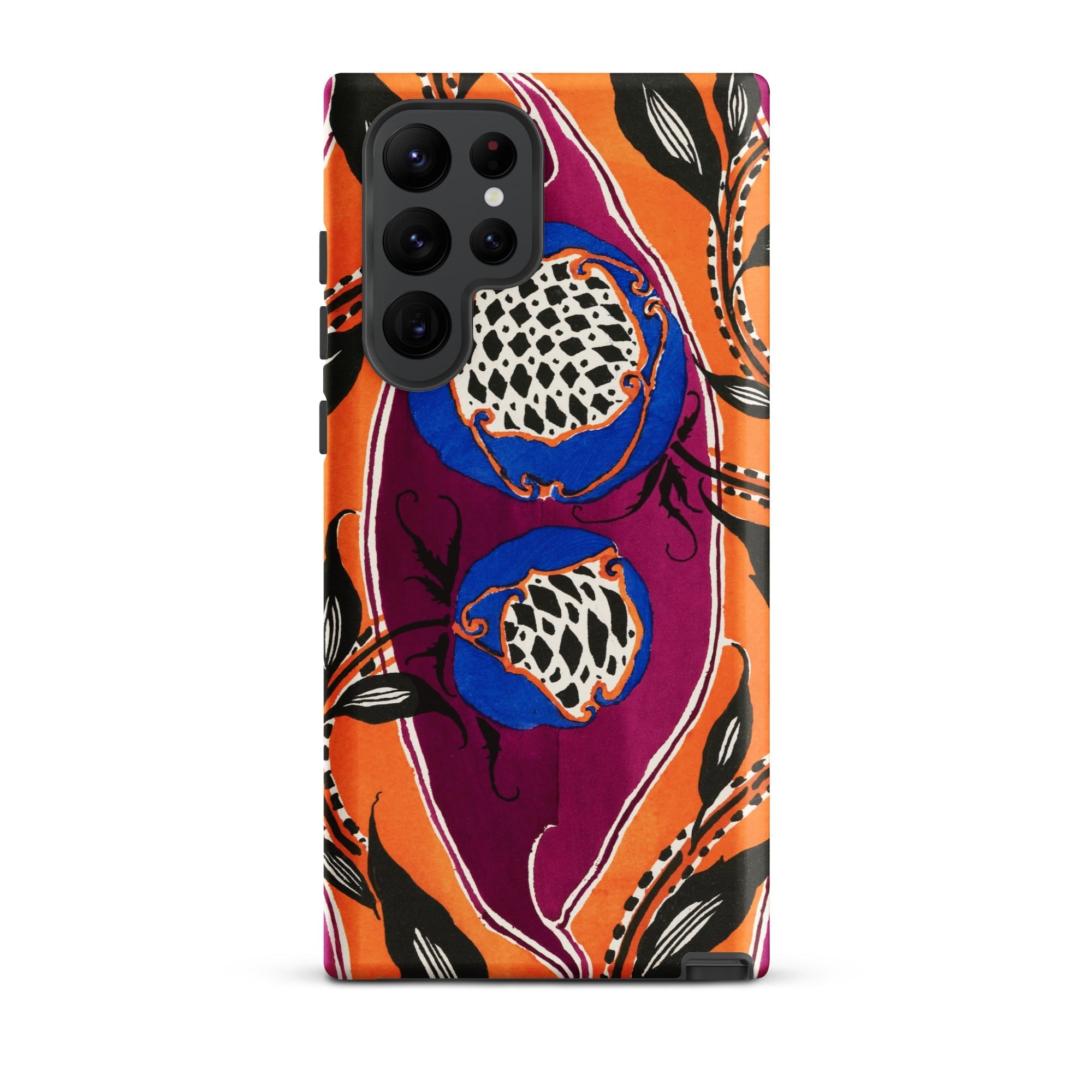 Flower Pods E.a. Seguy Pochoir Samsung Case, Galaxy S22 Ultra / Matte, Phone Case Vibrant Floral Pattern Two Blue White