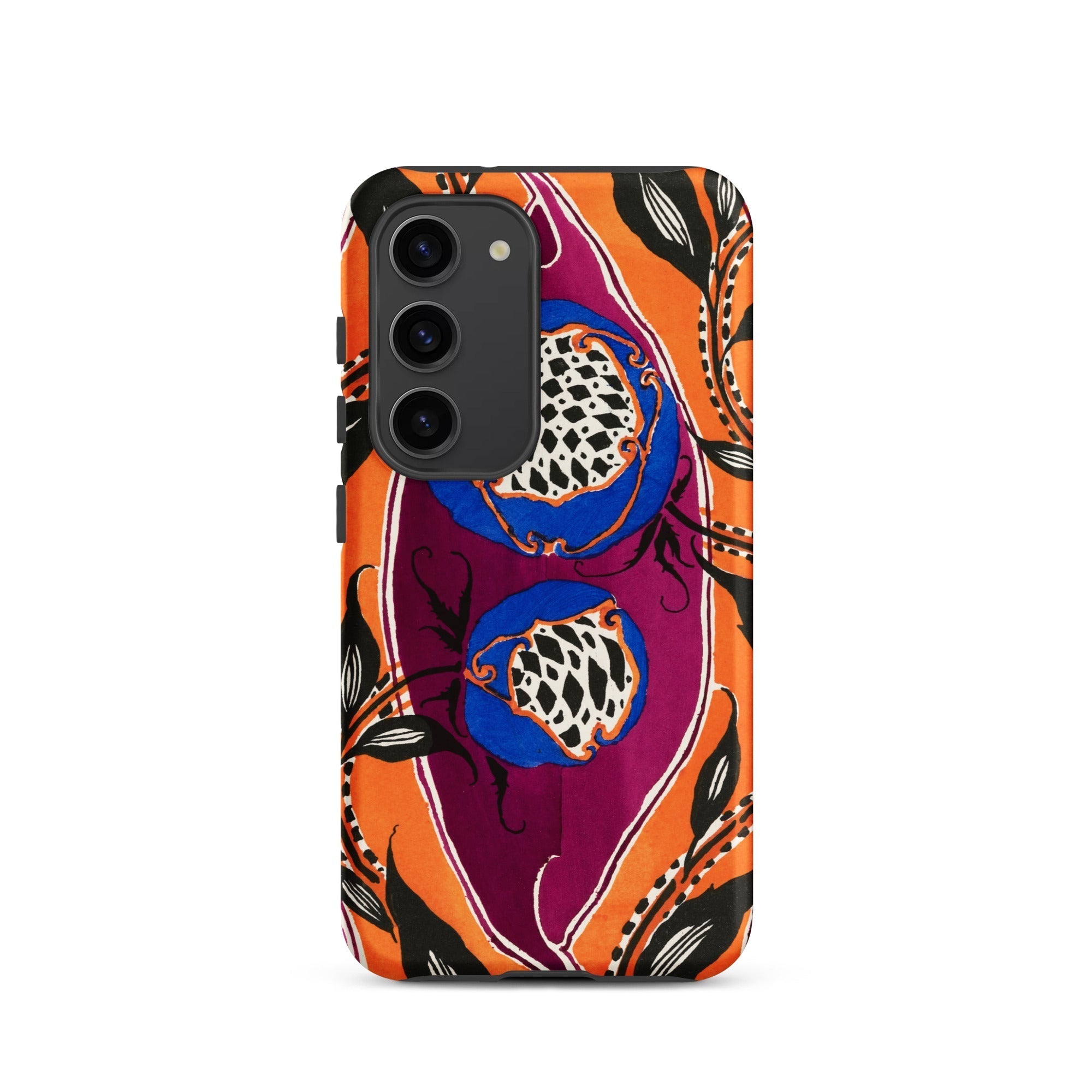 Flower Pods E.a. Seguy Pochoir Samsung Case, Galaxy S23 / Matte, Smartphone Vibrant Floral Patterned Case Blue Black Stylized Flowers