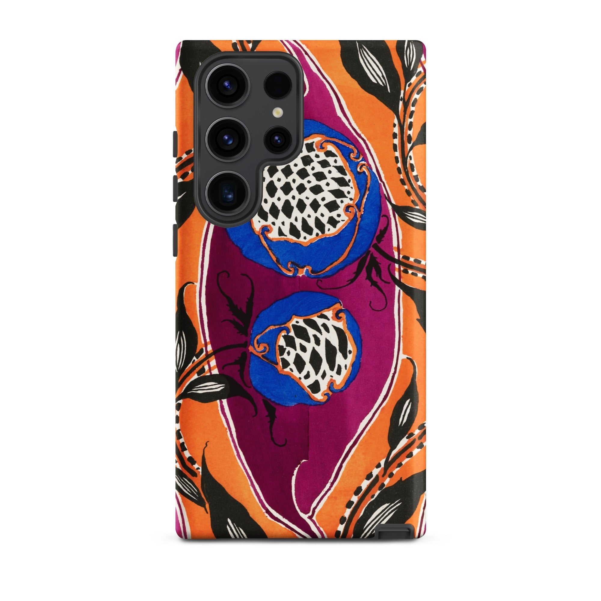 Flower Pods E.a. Seguy Pochoir Samsung Case, Galaxy S23 Ultra / Matte, Hard Shell Phone Case Vibrant Orange Purple Blue
