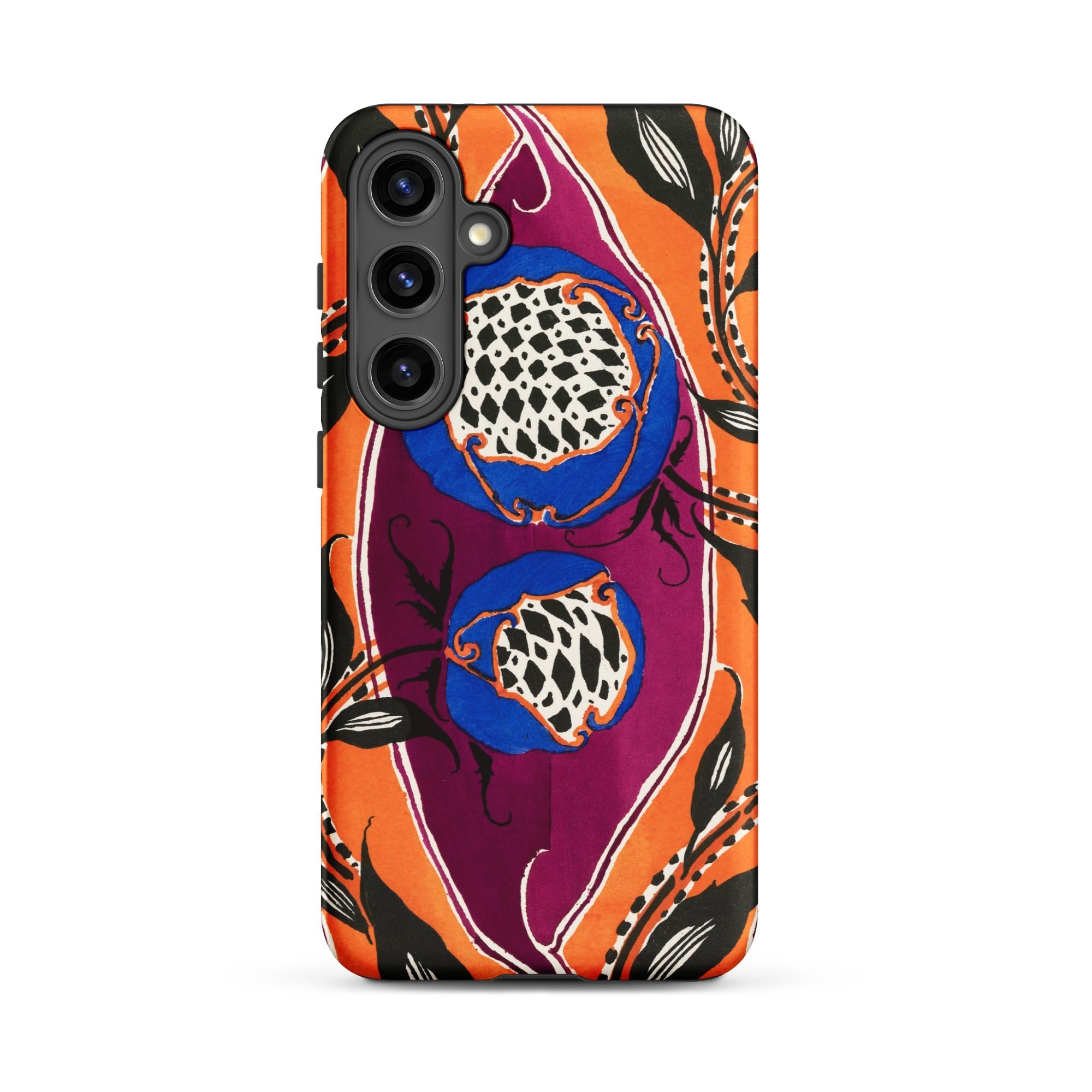 Flower Pods E.a. Seguy Pochoir Samsung Case, Galaxy S24 Plus / Matte, Smartphone Case Vibrant Floral Abstract Pattern Shades Orange