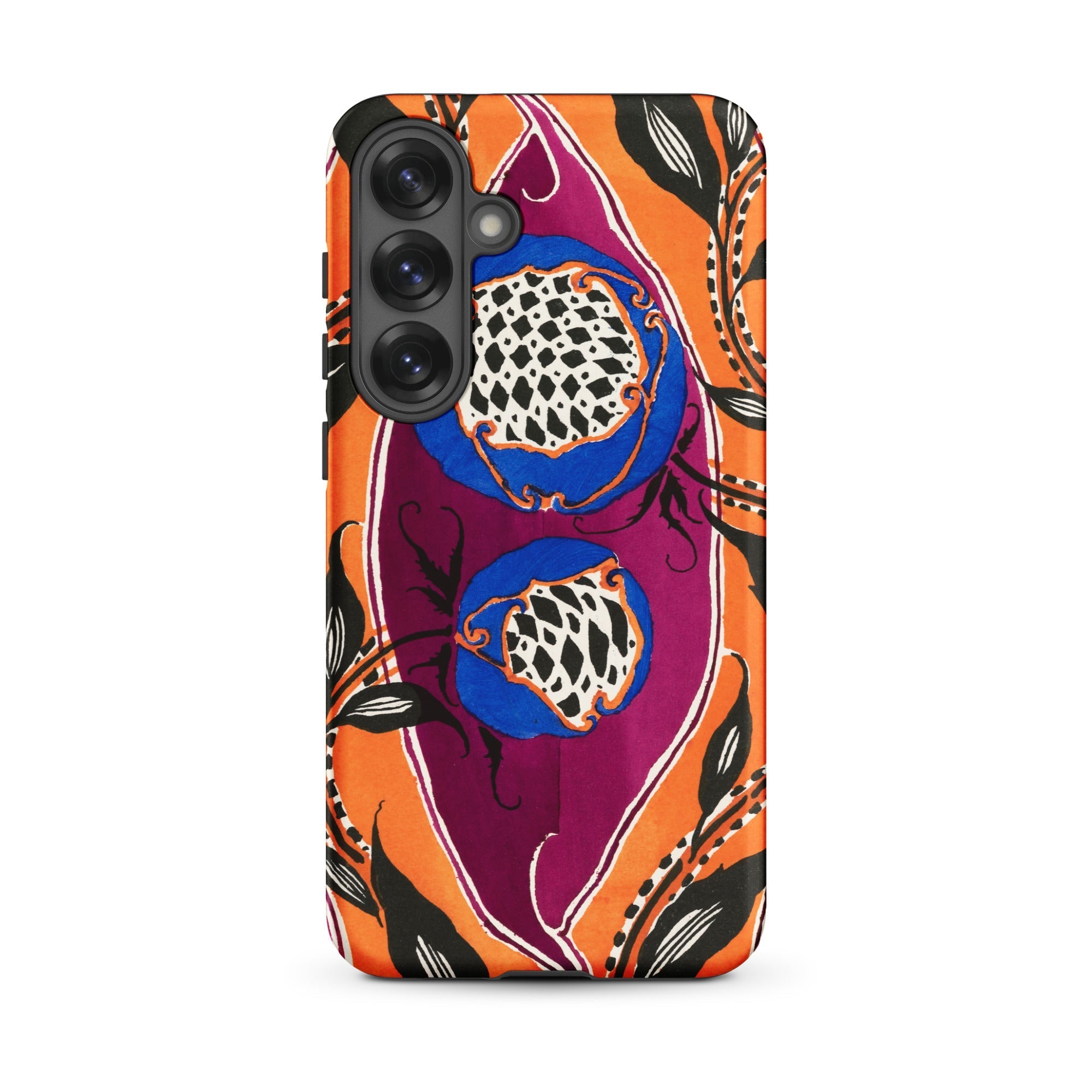 Flower Pods E.a. Seguy Pochoir Samsung Case, Galaxy S25 Plus / Matte, Smartphone Case Vibrant Orange Purple Blue Floral Pattern