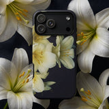 Flower Power too - Yellow Clivia Miniata Iphone Case Black Phone Case Detailed Print White Lilies Yellow Clivia Miniata, Radiant Allure