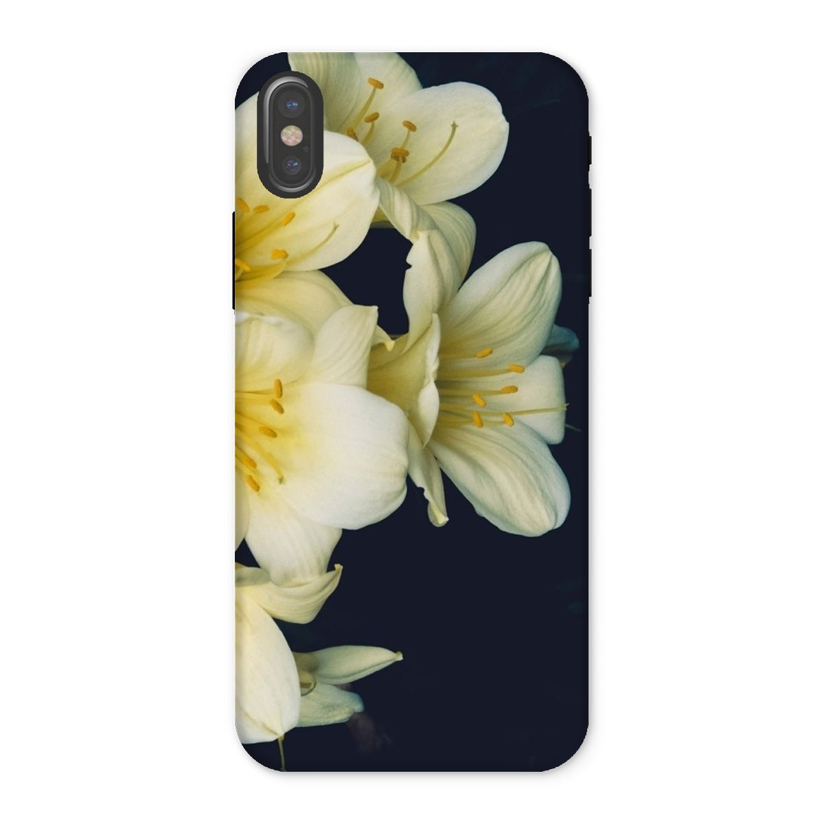 Flower Power too Yellow Clivia Miniata Iphone Case, x / Matte, Phone Case Delicate White Lilies Dark Background