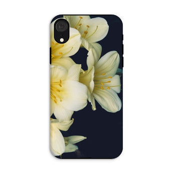 Flower Power too - Yellow Clivia Miniata Iphone Case, Xr / Matte, Phone Case Floral Design White Lilies Dark Background