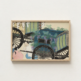 Framed Artwork Vintage Carriage Adorned Lush Greenery Purple Kamisaka Sekka, Momoyogusa Woodblock, Meiji-era Gem Blending