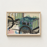 Framed Artwork Vintage Carriage Adorned Lush Greenery Purple Kamisaka Sekka, Momoyogusa Woodblock, Meiji-era Gem Blending