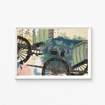 Framed Print Traditional Japanese-style Carriage Adorned Lush Greenery Kamisaka Sekka, Momoyogusa Woodblock, Meiji-era Gem Blending