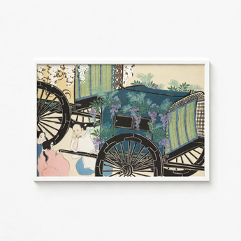 Framed Print Traditional Japanese Carriage Adorned Lush Greenery Kamisaka Sekka, Momoyogusa Woodblock, Meiji-era Gem Blending