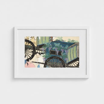 Flower Wagon - Kamisaka Sekka Woodblock Art Print / Canvas Framed Artwork Vintage Carriage Adorned Purple Wisteria Vines, Momoyogusa,