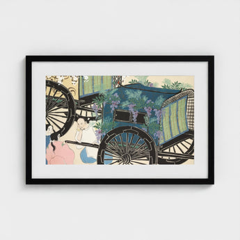 Flower Wagon - Kamisaka Sekka Woodblock Art Print / Canvas Black-framed Vintage Carriage Adorned Purple Wisteria, Momoyogusa, Meiji-era Gem