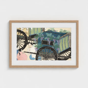 Flower Wagon - Kamisaka Sekka Woodblock Art Print / Canvas Framed Vintage Carriage Adorned Lush Greenery, Momoyogusa, Meiji-era Gem