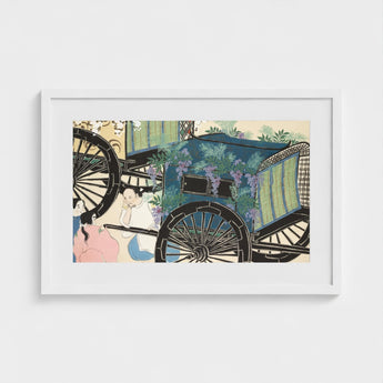 Flower Wagon - Kamisaka Sekka Woodblock Art Print / Canvas Framed Vintage Carriage Adorned Lush Greenery, Momoyogusa, Meiji-era Gem