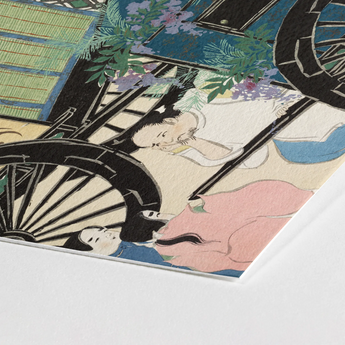 Flower Wagon - Kamisaka Sekka Woodblock Art Print / Canvas Traditional Japanese Stylized Figures Soft Pastel, Momoyogusa, Meiji-era Gem