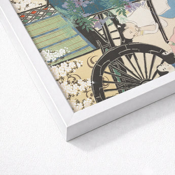 Flower Wagon - Kamisaka Sekka Woodblock Art Print / Canvas White Framed Traditional Japanese Woodblock-style Illustration Black,
