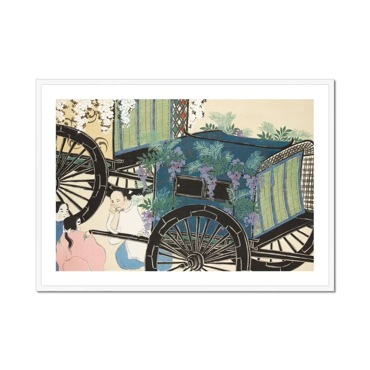 Flower Wagon - Kamisaka Sekka Woodblock Art Print, Vintage Horse-drawn Carriage Decorative Wheels Ornate