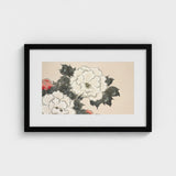 Flowers from Momoyogusa - Kamisaka Sekka Art Print / Canvas Black-framed Artwork Delicate Illustration White Red Peonies Dark Sekka’s,