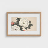 Flowers from Momoyogusa - Kamisaka Sekka Art Print / Canvas Framed Artwork Delicate Illustration White Red Peonies Dark Sekka’s, Prints