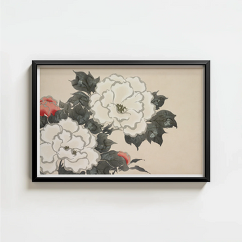 Black-framed Artwork Delicate Watercolor-style Floral Arrangement White Red Kamisaka Sekka’s Flowers, Sekka Art, Print