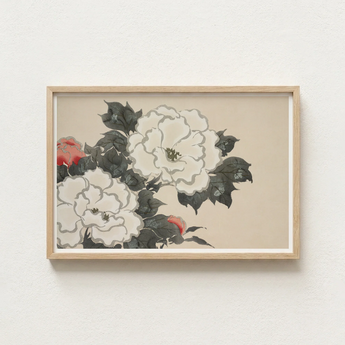 Framed Artwork Delicate Floral Illustration White Red Blossoms Kamisaka Sekka’s Flowers, Sekka Art, Print